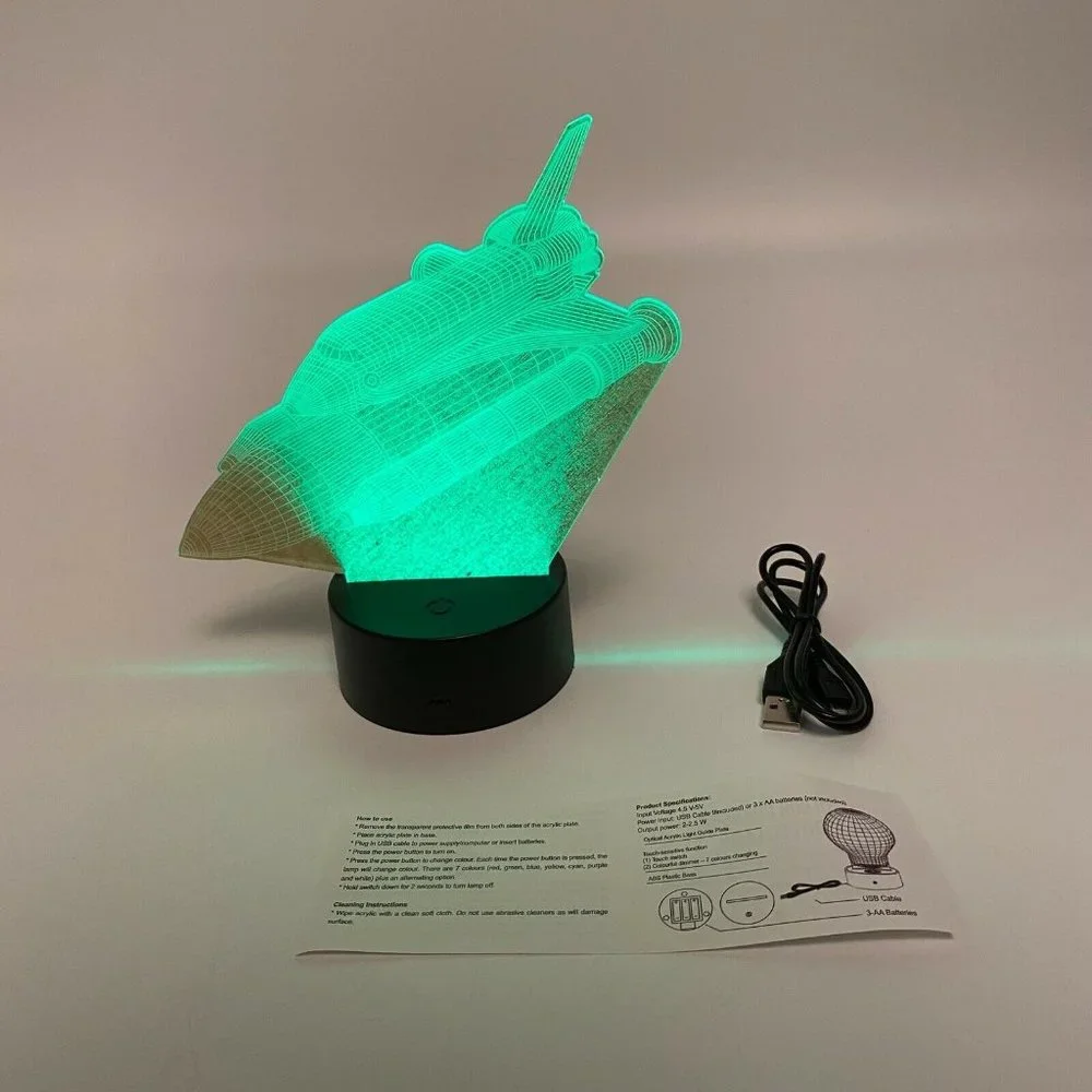 SpaceX Fan Store Night Lamp - Clear Space Shuttle - Multicolor Lights - Battery